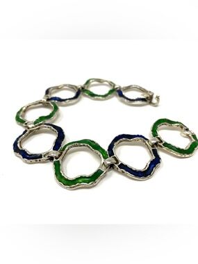 UNOAERRE vintage sterling silver and enamel bracelet, 20.8g